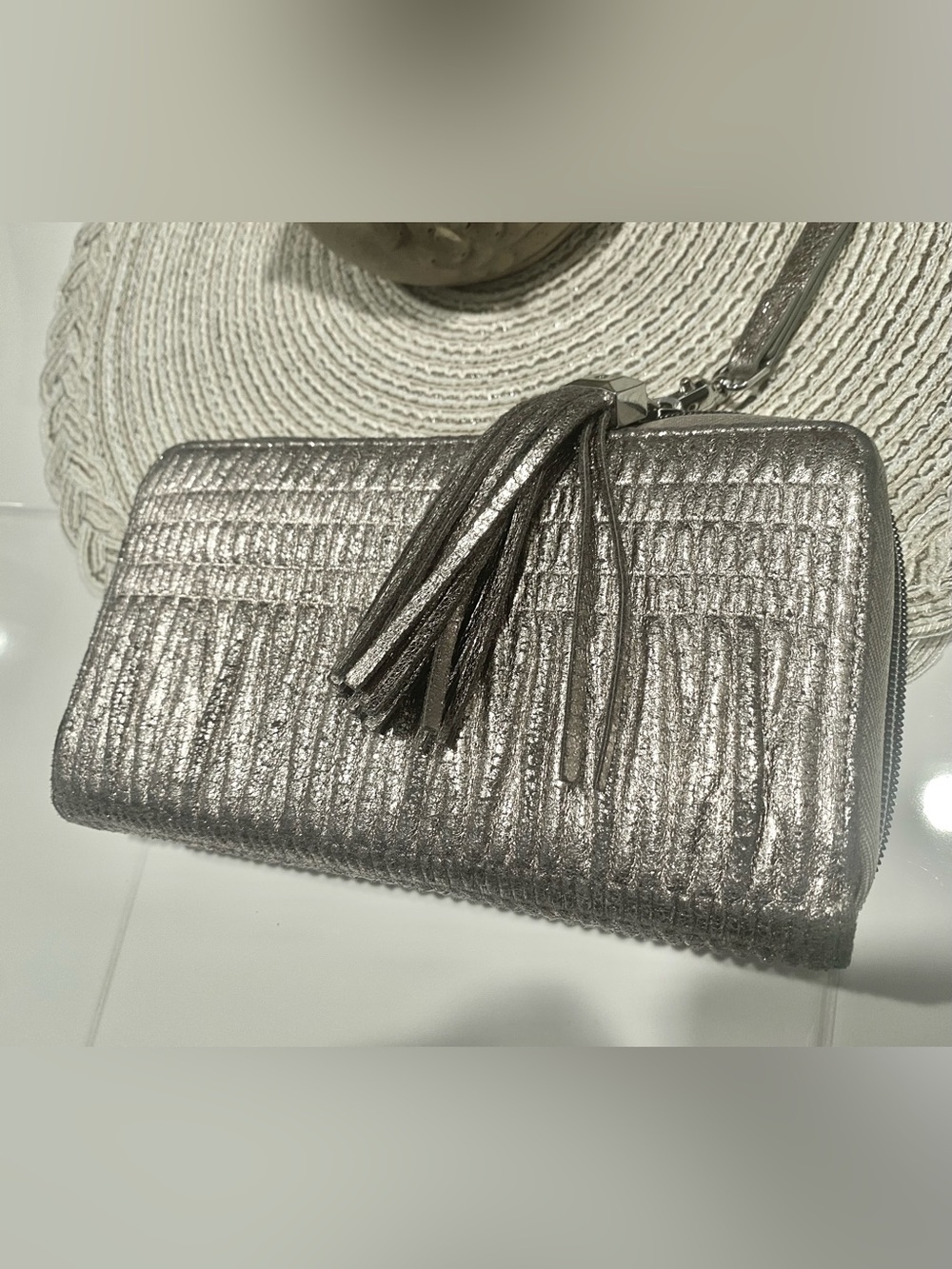 Stella & Dot Ruched Metallic Tassel Wallet